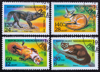 MADAGASCAR - CIRCA 1994:Postage stamp. A stamp printed in Madagaskar shows wild Animals, circa 1994