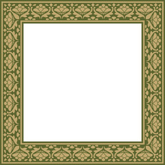 Vector gold and green square national Indian ornament. Rectangle, border, ethnic Hindu frame