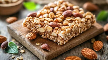 Obraz premium Granola Bar Broken in Half with Nuts and Textures