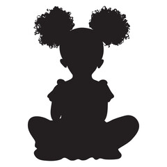 Silhouette of a young girl with curly pigtails sitting in a thoughtful pose.