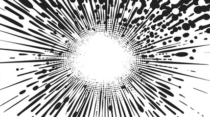 Abstract black and white radial burst explosion effect.