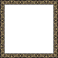 Obraz premium Vector gold with black square Kazakh national ornament. Ethnic pattern of the peoples of the Great Steppe