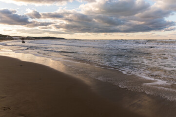 Stunning sunset view of Kumkoy beach. Black sea and amazing sky. Turkey, Kumköy