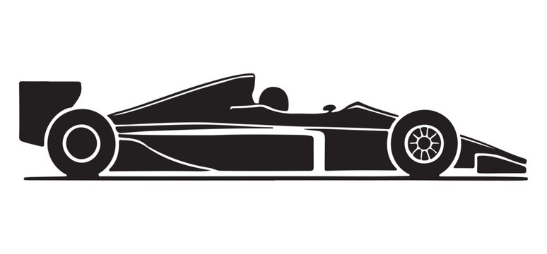Side View Formula One Racing Car Silhouette Illustration