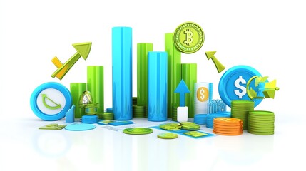 3D Financial Growth Chart Illustration
