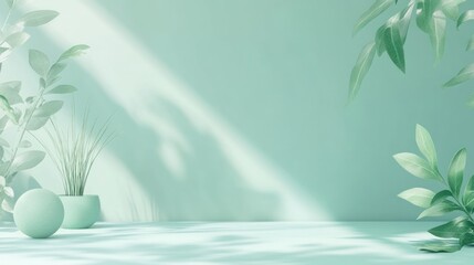 Minimalist green room with plants and sunlight. (1)