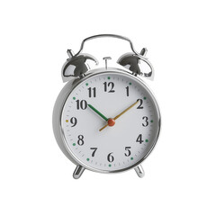 Vintage Silver Alarm Clock with White Face and Red Detail
