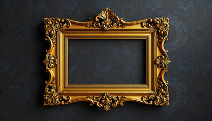 Golden picture frame baroque style. Vintage art object 8, 8k unreal engine photorealism, with white tones