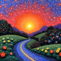 Pointillism Canvas Covered Tiny Vibrant