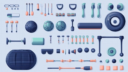 Professional 3D Sport Equipment Element Set on Transparent Background