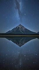 Majestic mountain with vivid galaxy background and clear reflection, phone wallpaper