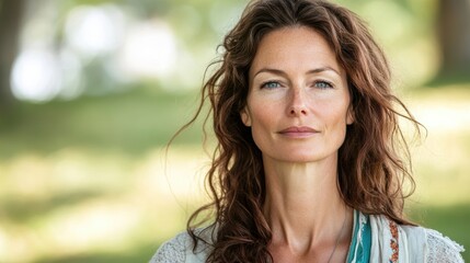 Fototapeta premium Woman with Curly Hair in a Park