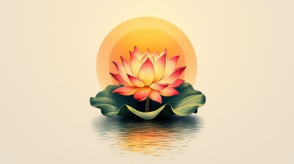 A bright and cheerful logo for a wellness brand, featuring a sun and a lotus flower inside a circle, with a soft, calming color palette of yellow, orange, and pink