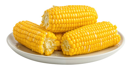 Delicious sweet corn on a plate isolated on transparent background