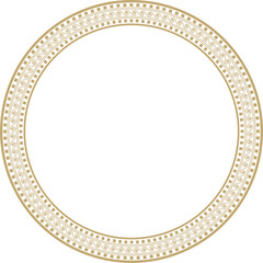Vector golden classic Greek round ornament. Circle of Ancient Greece and the Roman Empire. Byzantine painting of walls, floors and ceilings. Decoration of European palaces