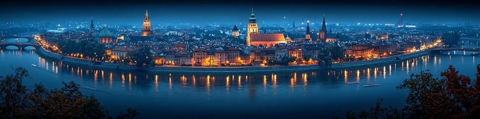 Fototapeta premium A night panorama of Krakow's historical old city, Poland