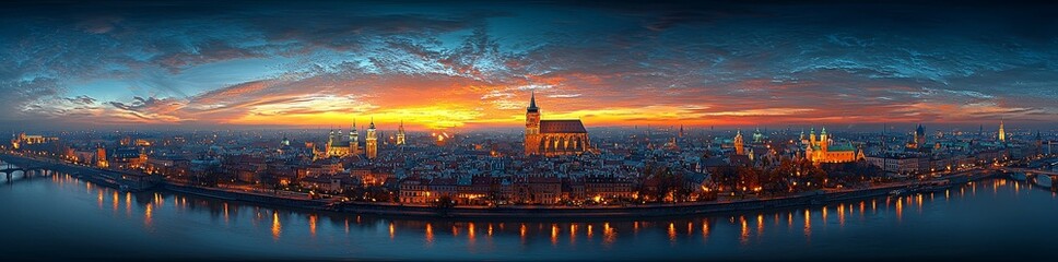 Obraz premium The historical old city of Krakow, Poland, in nighttime panorama
