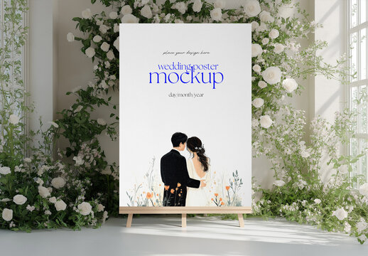 Elegant Wedding Poster Mockup: Perfect for Wedding Ceremonies, Events, and Romantic Celebrations, Generated with AI