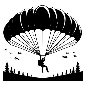 Vector silhouette of parachute with euro symbol