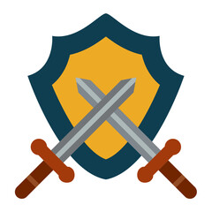 Two Swords And Shield Icon Style