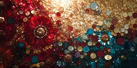 Colorful button mosaic art; textured background