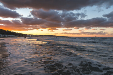 Stunning sunset view of Kumkoy beach. Black sea and amazing sky. Turkey, Kumk&ouml;y