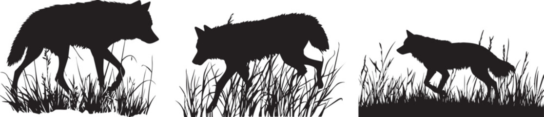 Silhouette of a fox stalking through the jungle vector illustration