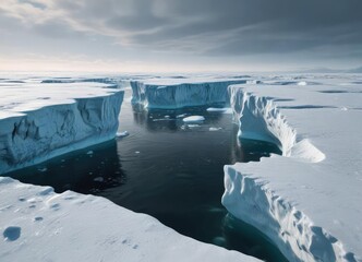 Obraz premium A majestic sea ice shelf stretches out into the Arctic Ocean, frozen ocean, sea ice
