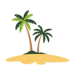 Tropical Island with Palm Trees - Vector Illustration