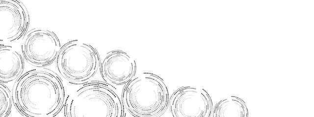 Monochrome abstract mosaic background of spirals, dots. Texture of maze. Chaotic ornament,  circular pattern of small dots. Design of banners, posters, websites, social networks. Vector