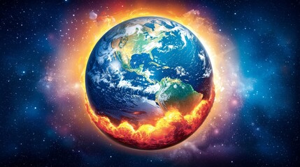 Fototapeta premium Global warming crisis burning planet earth digital art sci-fi environment cosmic viewpoint