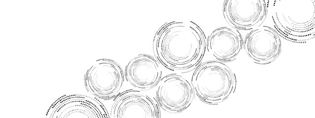 Monochrome abstract mosaic background of spirals, dots. Texture of maze. Chaotic ornament,  circular pattern of small dots. Design of banners, posters, websites, social networks. Vector