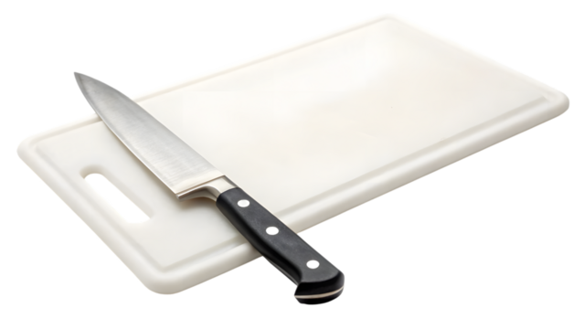 knife with cutting board isolated on white