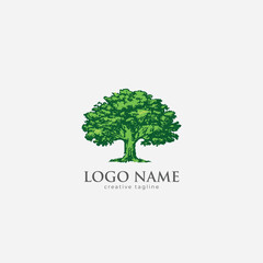Obraz premium oak tree, green tree, wooden, eco, leaf, landscape, icon fully editable vector logo template
