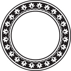Vector monochrome black round Turkish national ornament. Ottoman border, frame. Ethnic floral circle, ring, Seljuk Turks pattern. Decoration of the Sultan's palaces