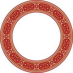 Vector gold with red round Turkish national ornament. Ottoman border, frame. Ethnic floral circle, ring, Seljuk Turks pattern. Decoration of the Sultan's palaces