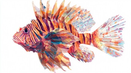 Geometric Lionfish Illustration on White Background