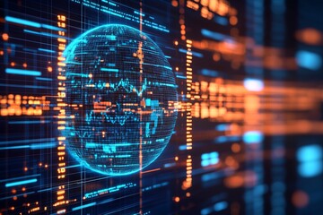 Obraz premium A computer screen shows a blue and orange sphere