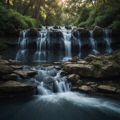 A cascading waterfall plunging into a tranquil pool.