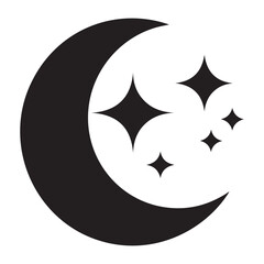 Moon crescent icon, silhouette of moon with sparkle. vector illustration