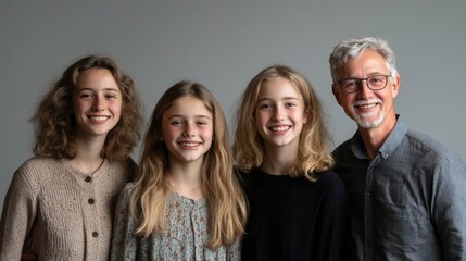 Fototapeta premium Family Portrait with Three Girls and a Man
