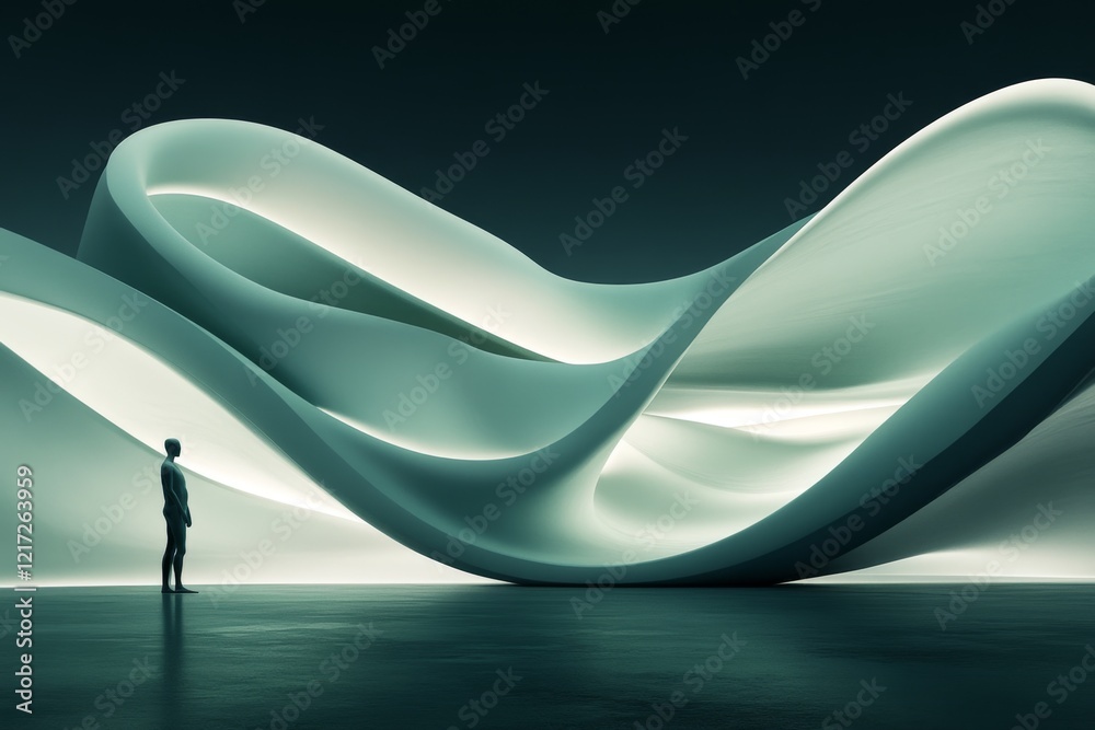 Aufkleber a clean, abstract design of a lone figure standing under a single light source, surrounded by jagged