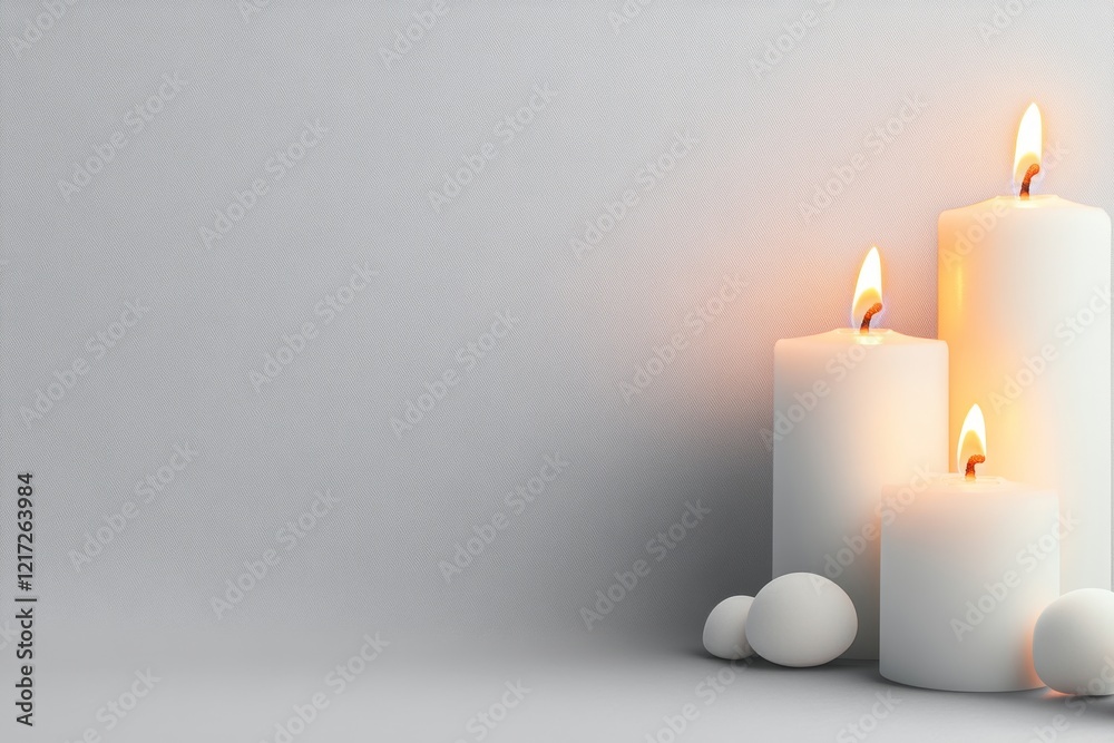 Poster a clean minimalist design of a single candle glowing softly on a plain white background, symbolizing