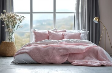 A stylish modern room interior featuring a comfortable double bed