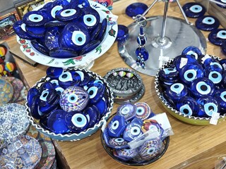 Göreme, Cappadocia, Turkey - december 1, 2024: souvenir gift of the traditional amulet Turkish evil eye or nazar boncuğu symbol of protection and good luck