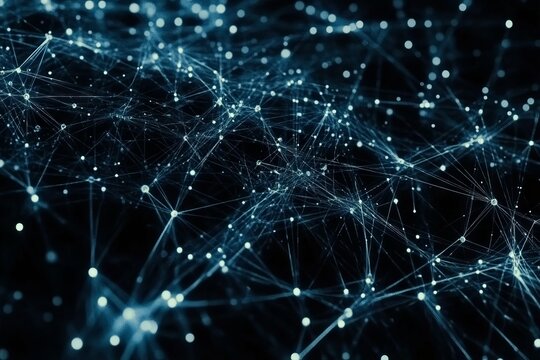 A blue image of a network of lines and dots