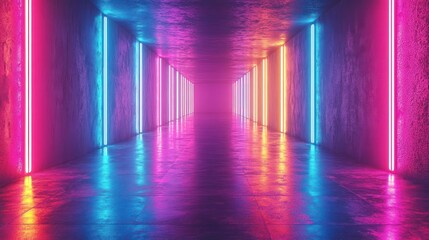 Neon Lights Corridor: A Vibrant Symphony of Colors