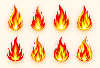 Eight Animated Fire Flame Icons Set for Design
