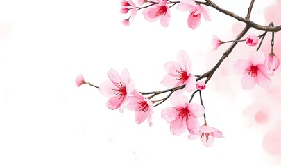 Delicate cherry blossoms in soft pink, graceful branch, watercolor with pastel tones. Minimalist, Japanese-inspired floral elegance, dreamy sakura flowers, gentle brushstrokes