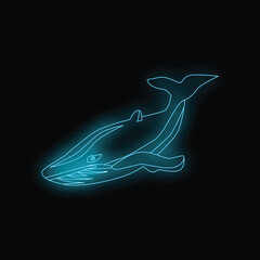 Blue neon whale is swimming gracefully through the deep ocean